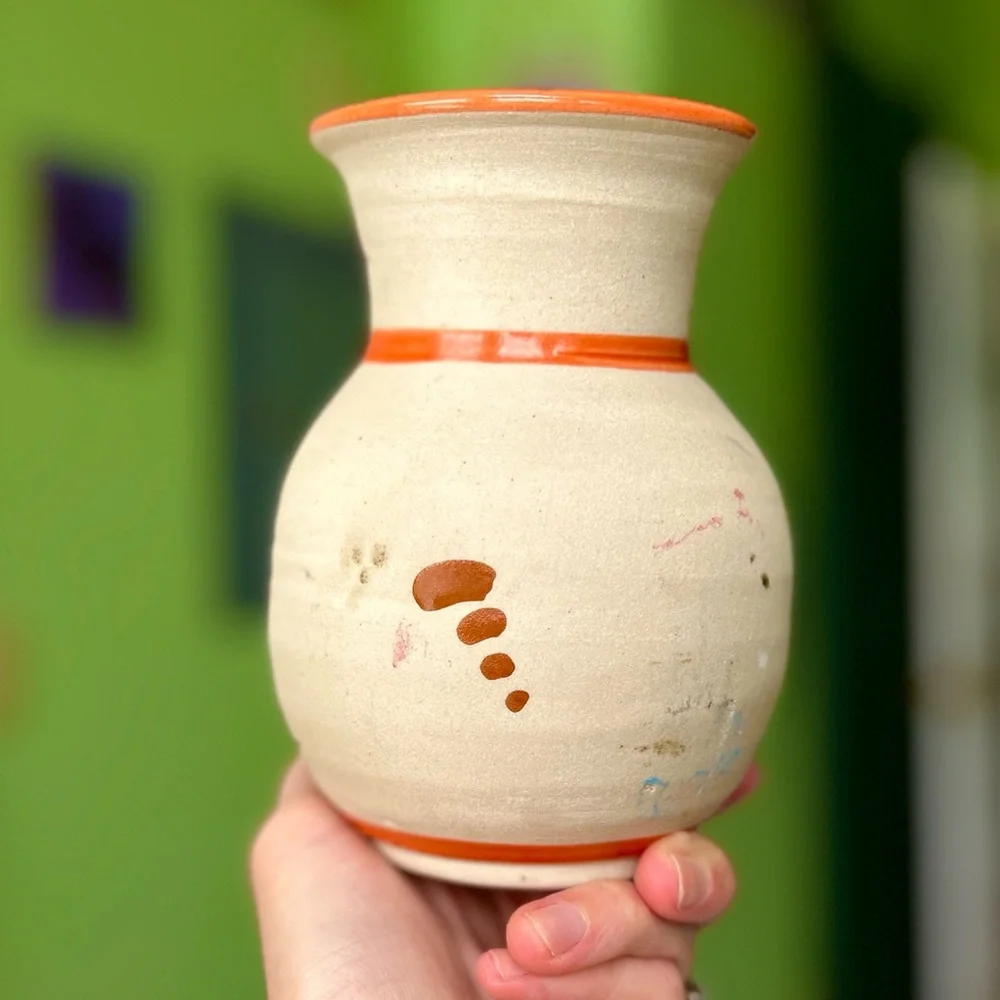 VTG Handmade + Painted Pottery Rustic Desert Planter Vase Art